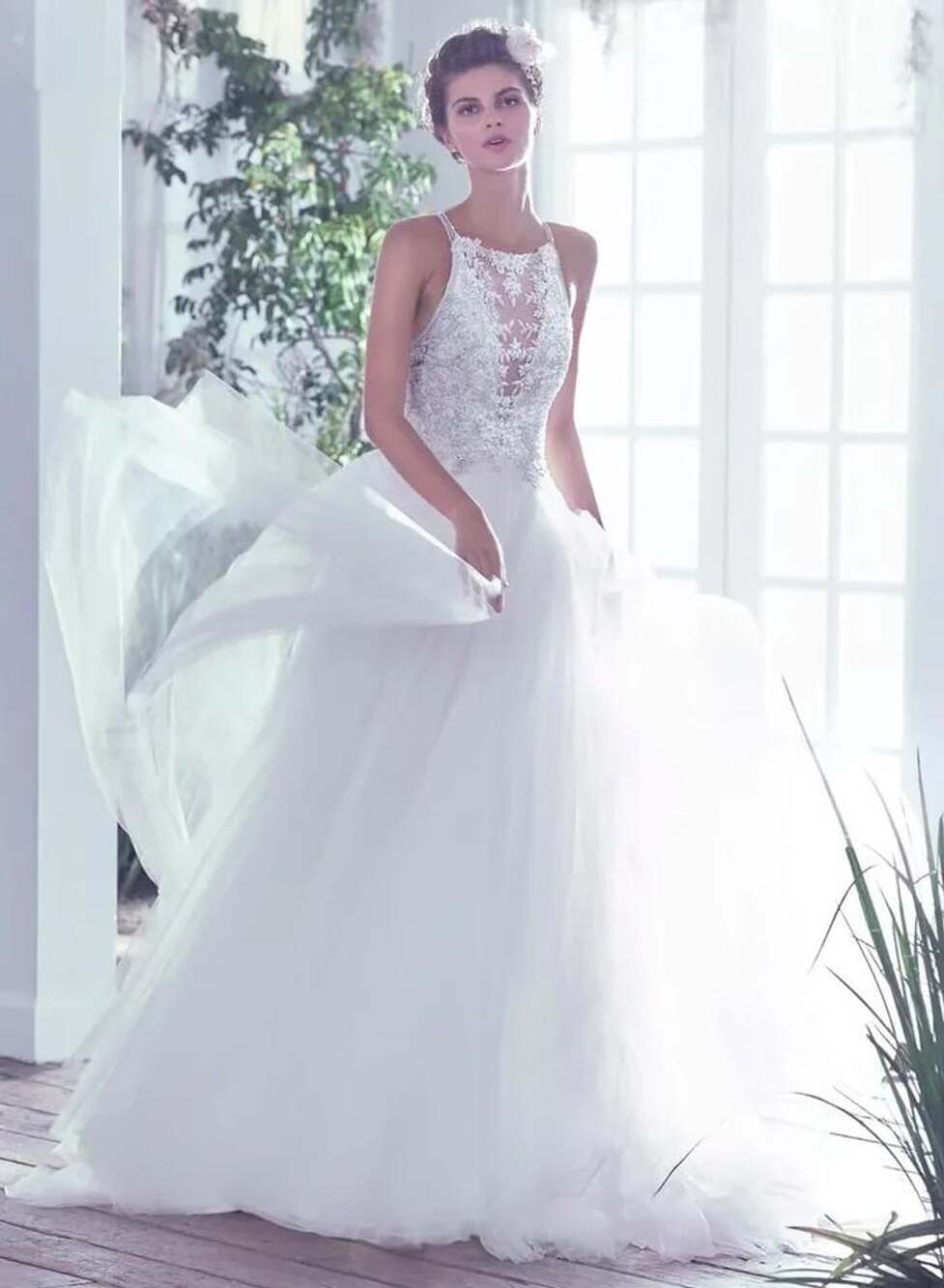 Maggie Sottero Lisette Wedding Dress White Lace Tulle Halter